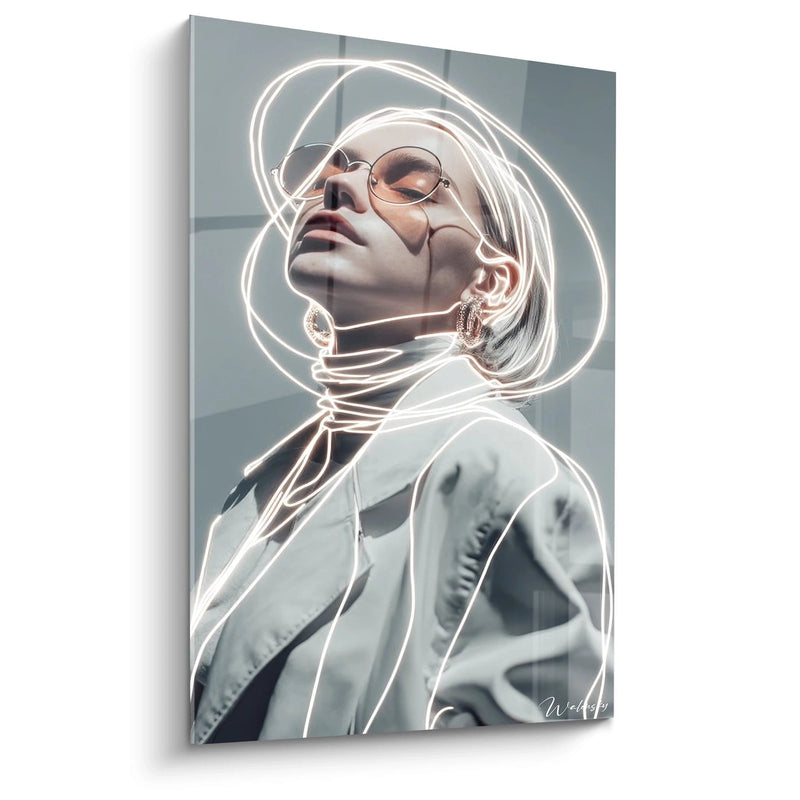 Stylish Woman Wall Art - Dynamic Neon Strokes - Fashion Illustration Edition