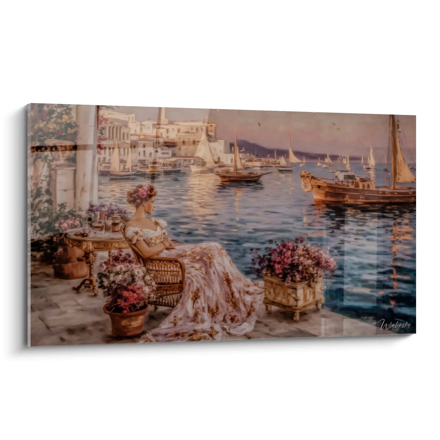Tableau Femme Terrasse Tons Poudrés - édition classicisme