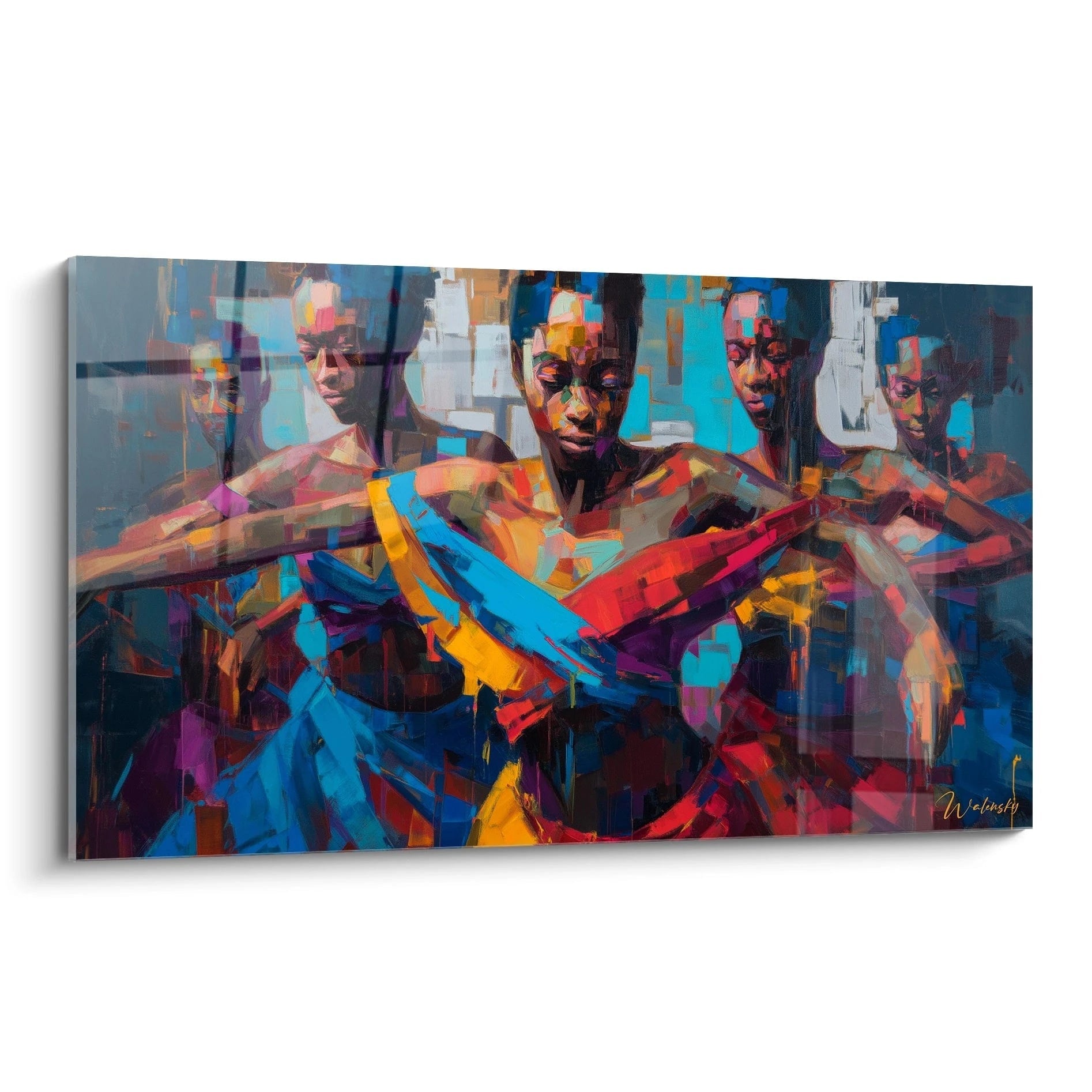 Tableau danse africaine femme coloré avec des figures féminines en mouvement dynamique par Walensky
