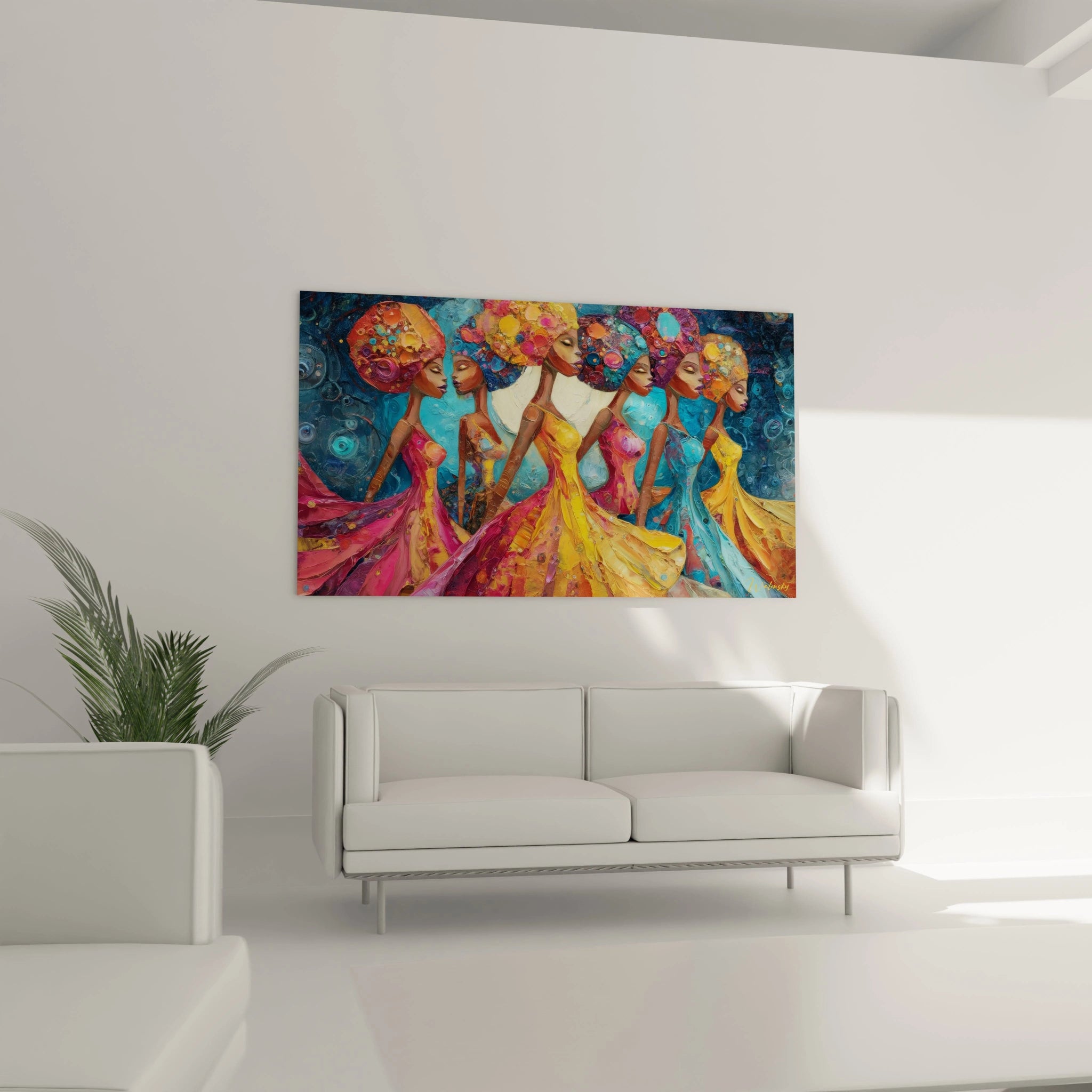 Tableau danse africaine femme de Walensky, représentant des femmes en robes colorées et vibrantes