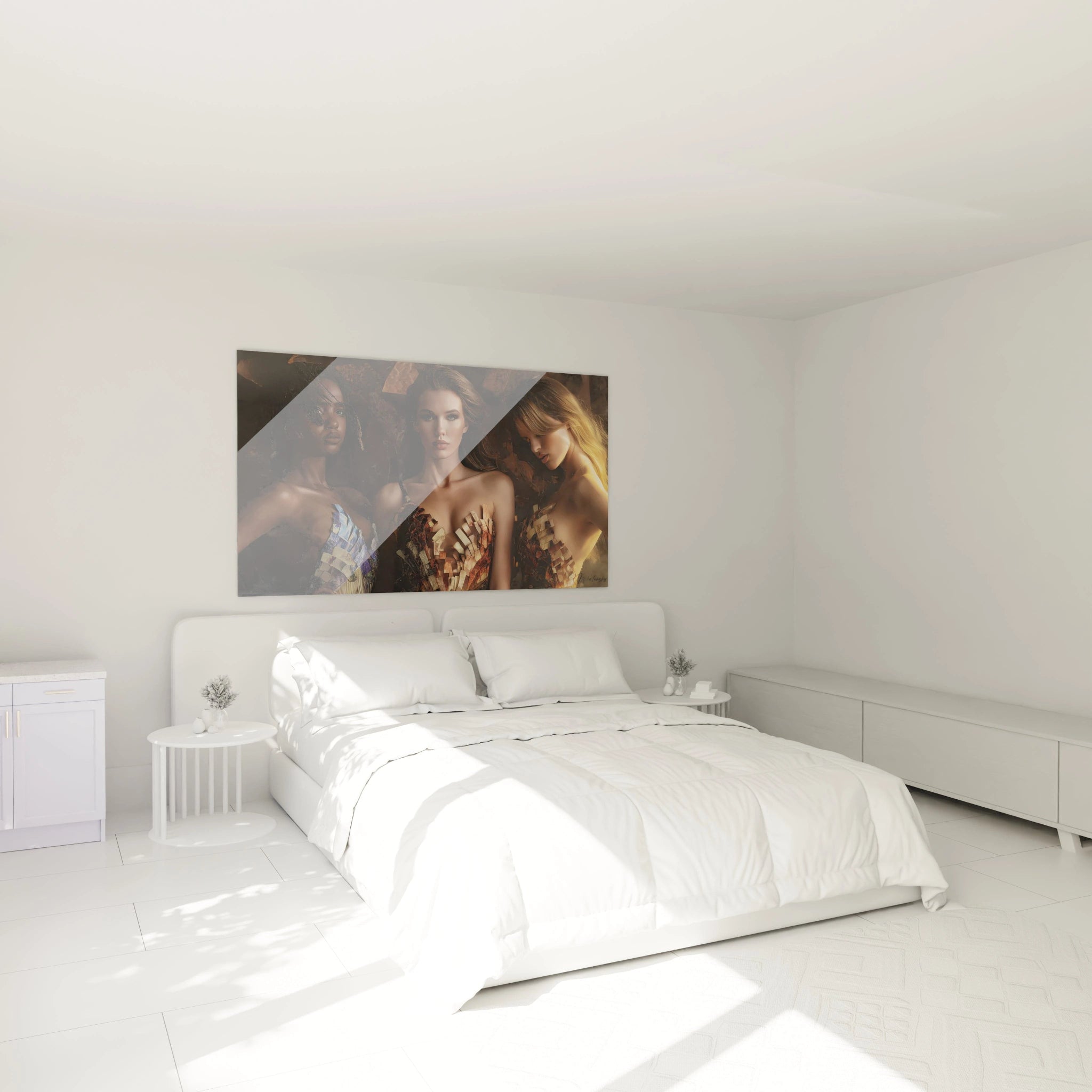Tableau femmes modernes de Walensky décorant un mur dans une chambre lumineuse et moderne