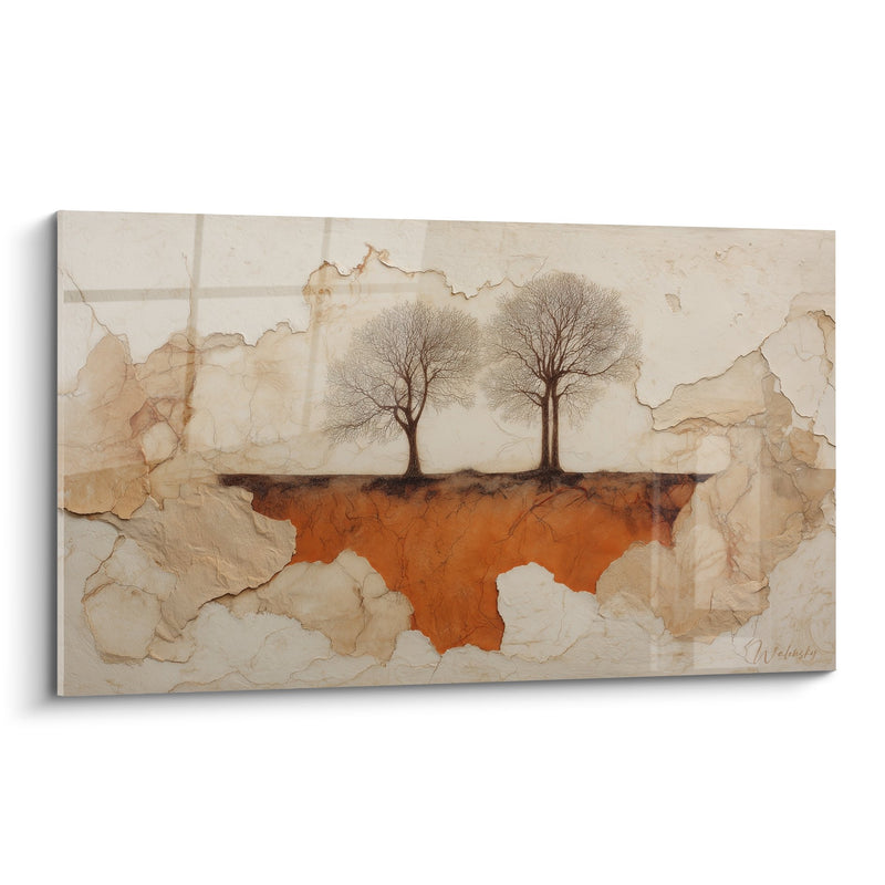 Two Trees on Cliff Ochre and Beige - Earthly Serenity - Feng Shui Northeast Earth Edition