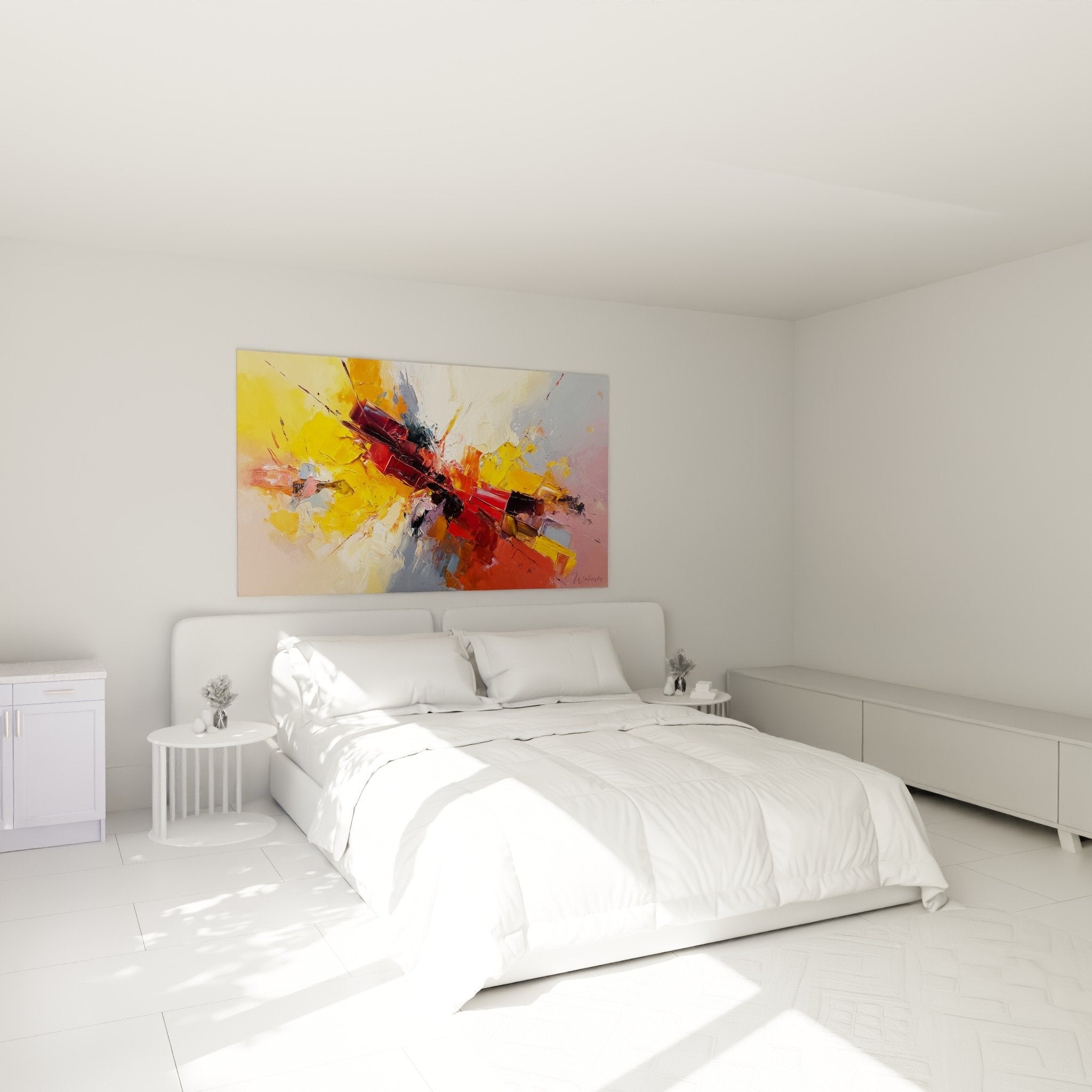 Tableau feng shui sud feu couleurs ardentes dans chambre moderne decoration murale