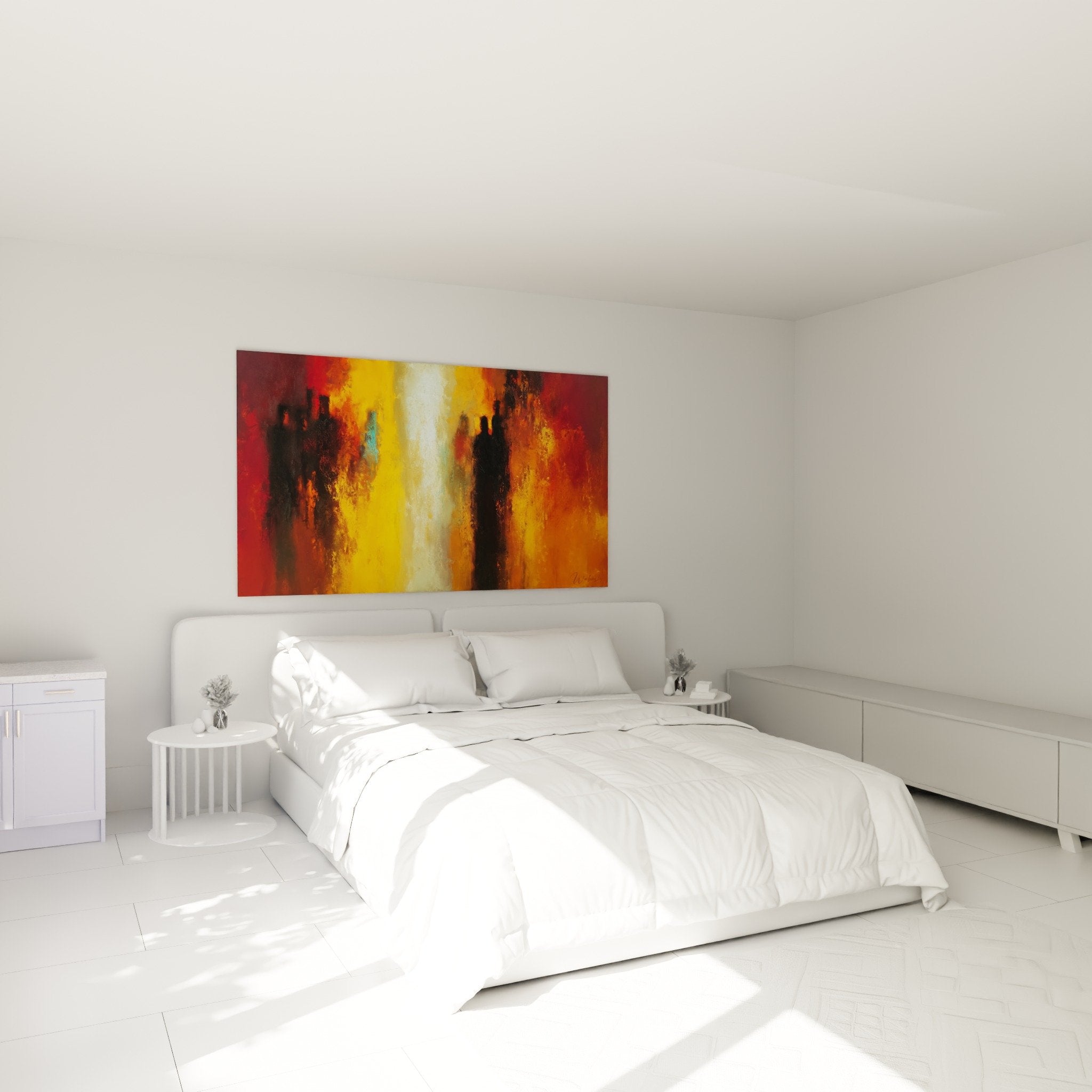Feng-Shui-Bild Süden Feuer Schlafzimmer orange rote Flammen warme Atmosphäre moderne abstrakte Wanddekoration