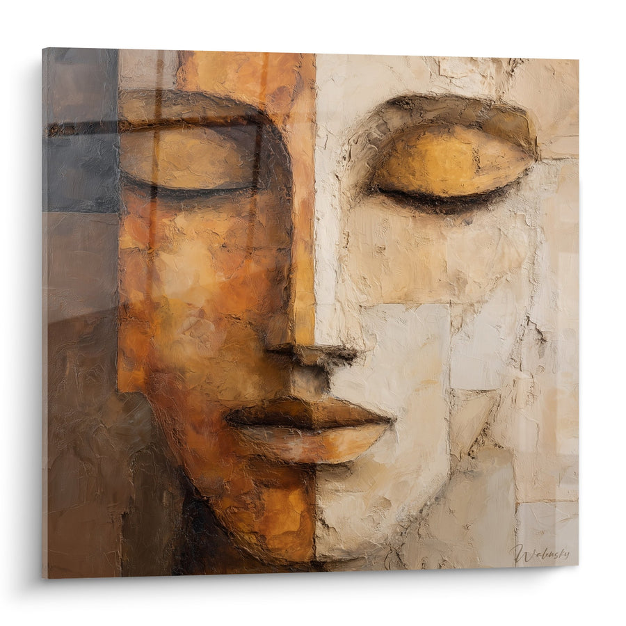 Tableau visage méditatif tons ocre et beige - Sérénité contemplative - Edition Feng shui Nord-Est Terre