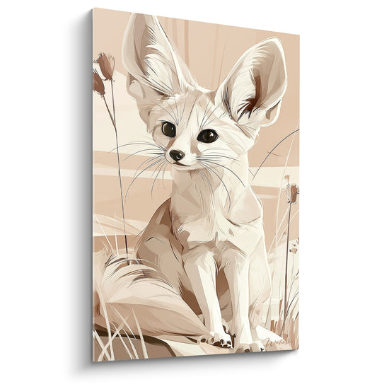 Tableau Fennec beige et blanc parmi les herbes sèches - Longues moustaches fines - Edition Fennec