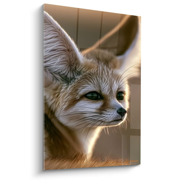 Tableau Fennec beige et brun contre jour lumineux - Longues moustaches détaillées - Edition Fennec