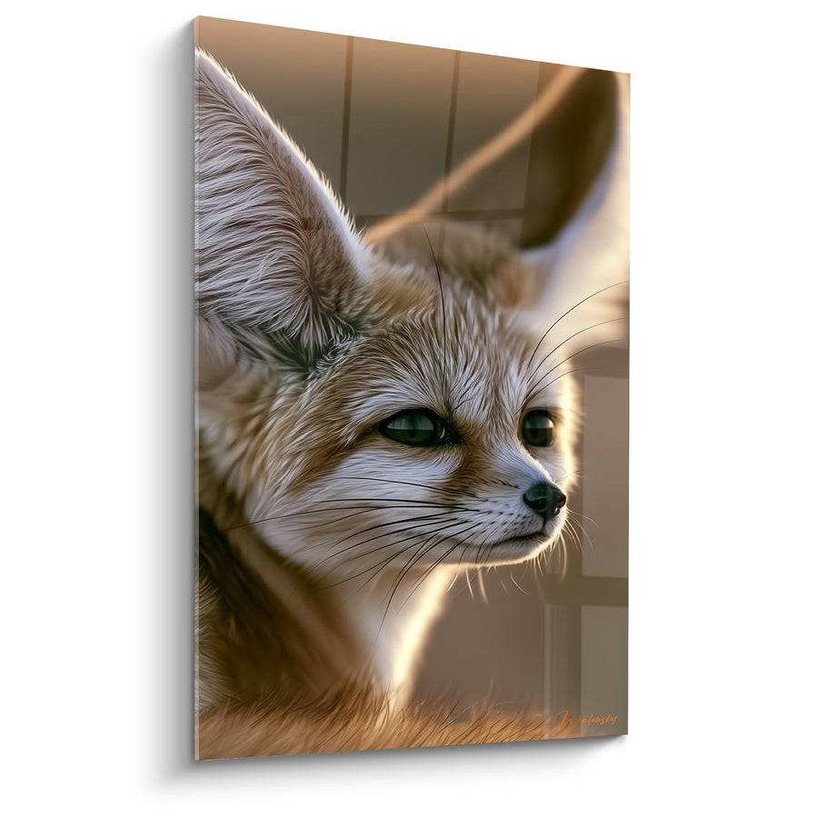 Tableau Fennec beige et brun contre jour lumineux - Longues moustaches détaillées - Edition Fennec