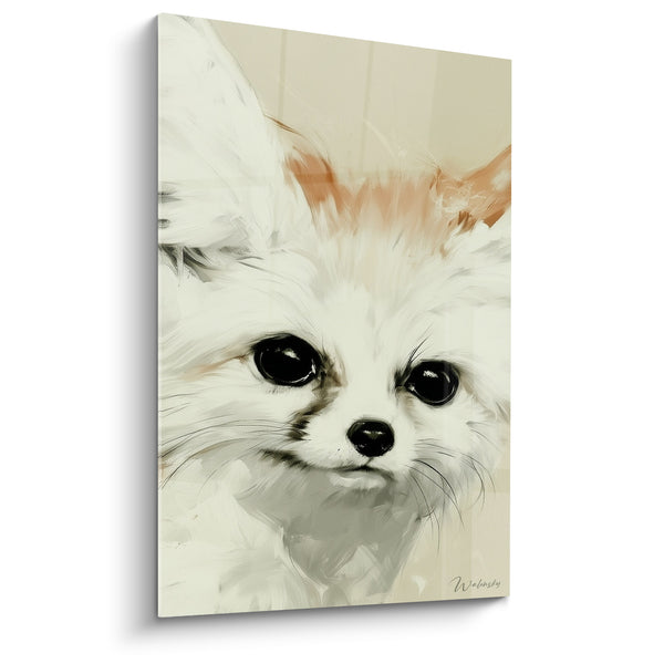 Tableau Fennec blanc et roux aux yeux noirs perlés - Portrait rapproché du museau - Edition Fennec