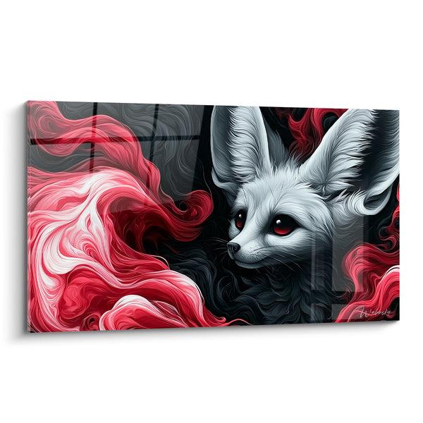 Tableau Fennec blanc aux volutes rouges - Souffle écarlate - Edition Fennec