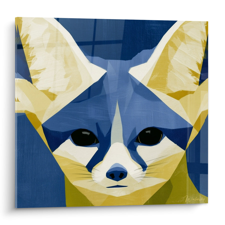 Tableau Fennec bleu marine et jaune ocre géométrique - Regard cristallin - Edition Fennec