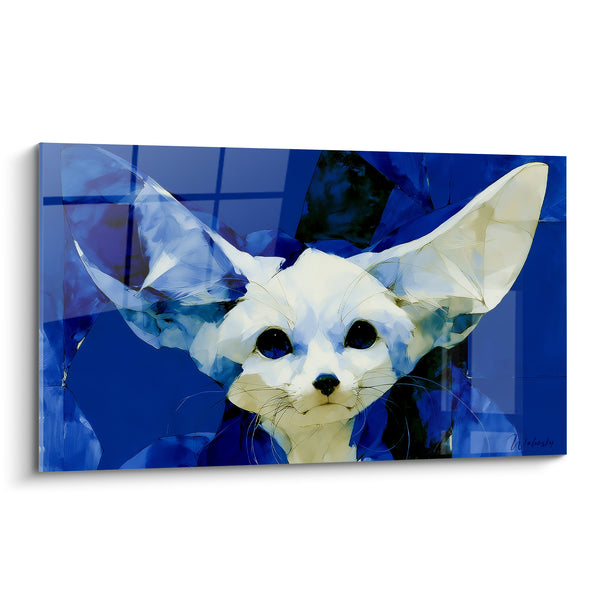 Tableau Fennec blanc et bleu roi aux facettes cristallines - Moustaches longues et fines - Edition Fennec