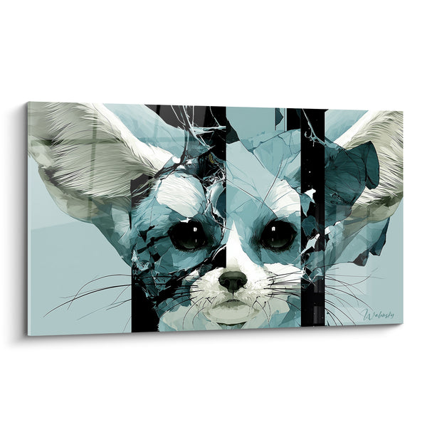 Tableau Fennec bleu pâle aux bandes noires fracturées - Fragments suspendus - Edition Fennec