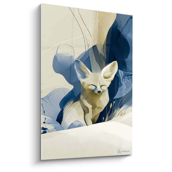 Tableau Fennec crème aux voiles bleu marine - Sommeil dans les dunes - Edition Fennec