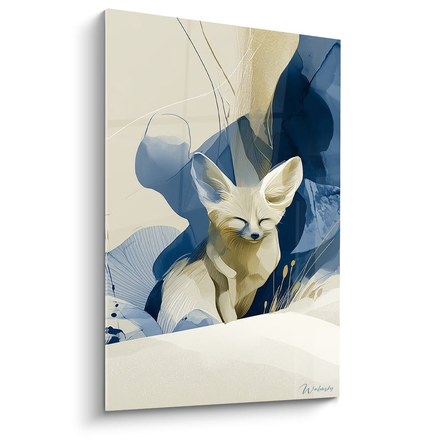 Tableau Fennec crème aux voiles bleu marine - Sommeil dans les dunes - Edition Fennec