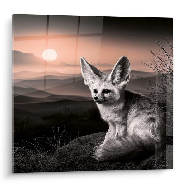 Tableau Fennec assis dunes noir et blanc - Veille au crépuscule - Edition Fennec