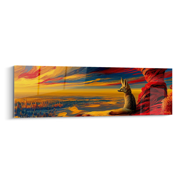 Tableau Fennec doré et rouge contemplant l'horizon - Falaises rocheuses écarlates - Edition Fennec