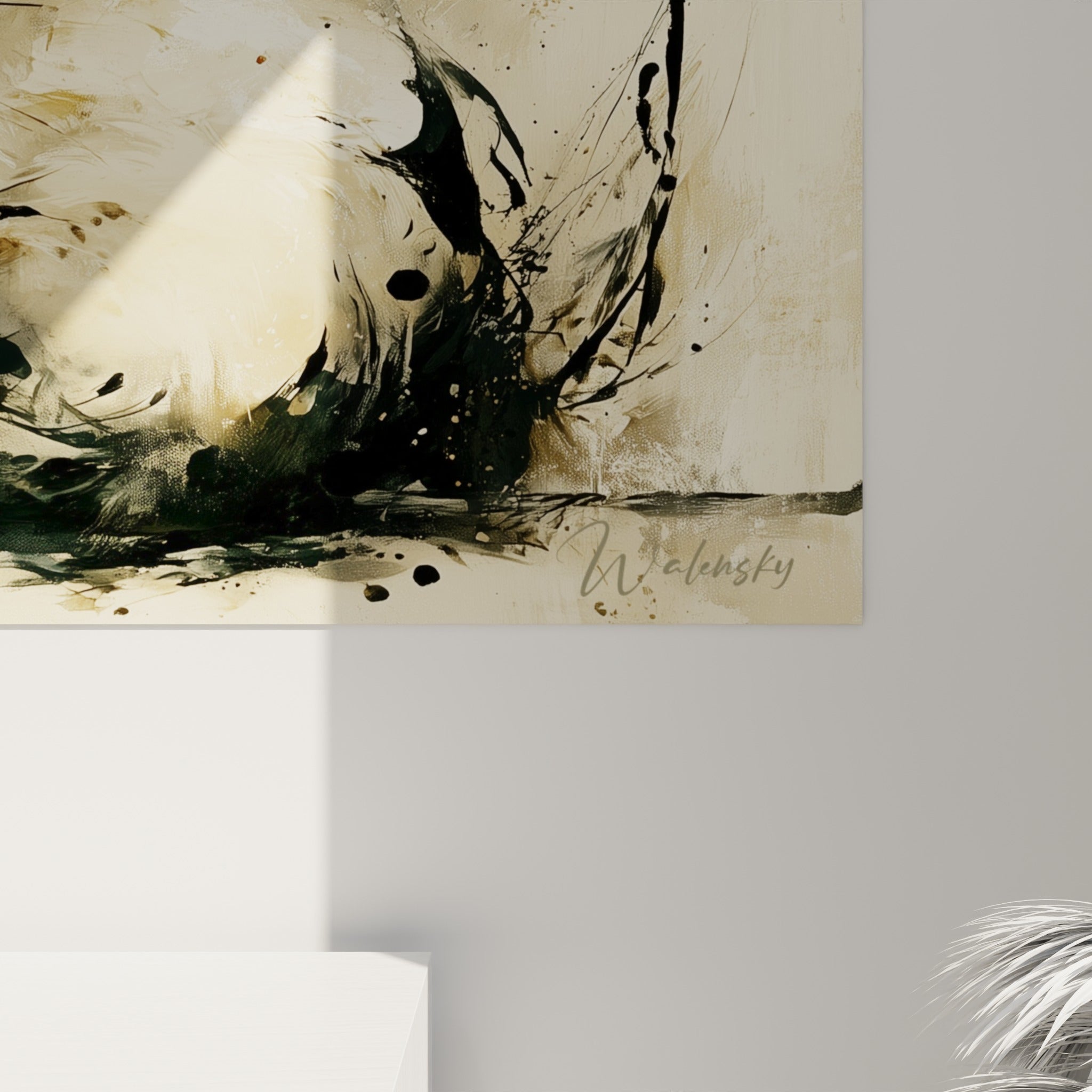 Détail des empâtements noirs et coulures d'encre sur les oreilles du Fennec beige et crème