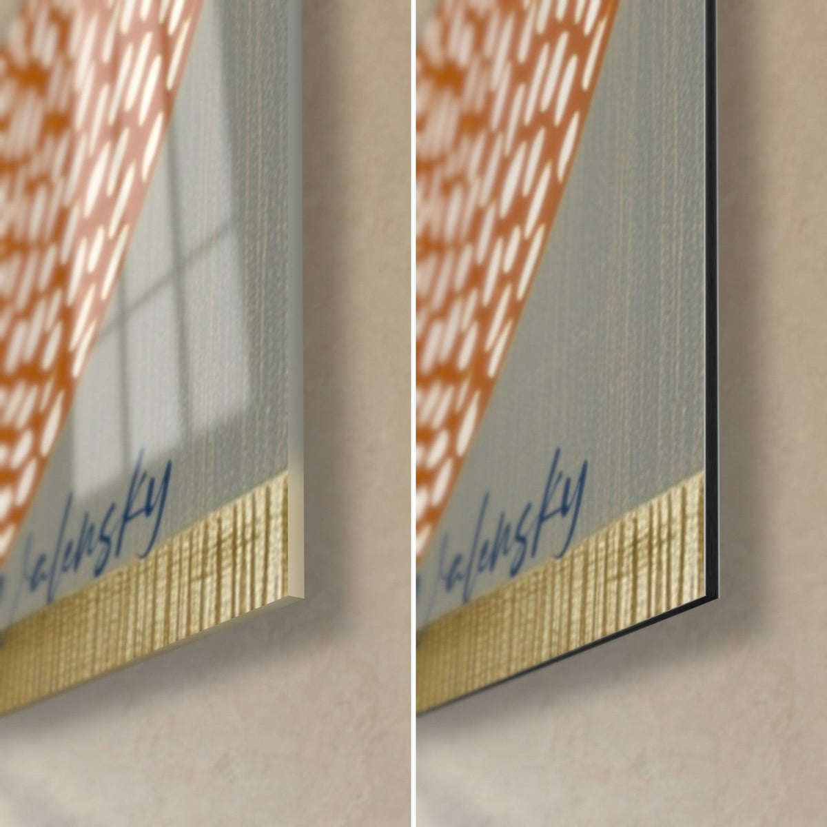 Πίνακας μικρής αλεπούς της ερήμου, ουρά με πορτοκαλί και λευκές κηλίδες σε γκρι φόντο, κάτω δεξιά γωνία από γυαλιστερό γυαλί και ματ Dibond