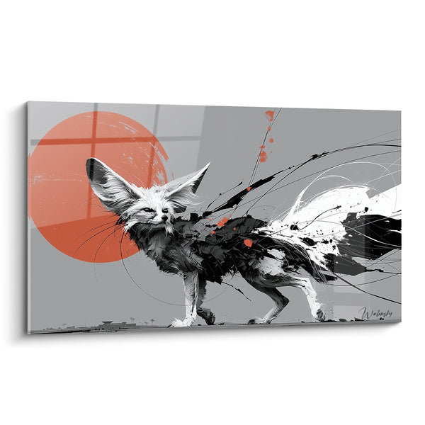 Tableau Fennec noir et blanc au disque orangé - Silhouette du crépuscule - Edition Fennec
