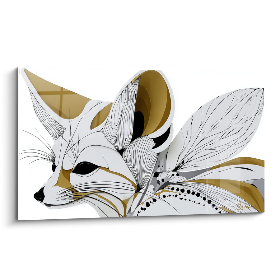 Tableau Fennec blanc et doré aux ailes graphiques - Songe éveillé - Edition Fennec