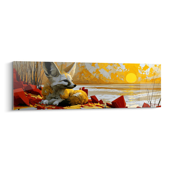 Tableau Fennec couché face à un soleil doré - Répit au crépuscule - Edition Fennec