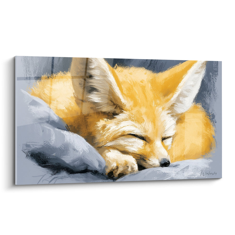 Tableau Fennec doré endormi sur coussin gris - Sieste tranquille - Edition Fennec