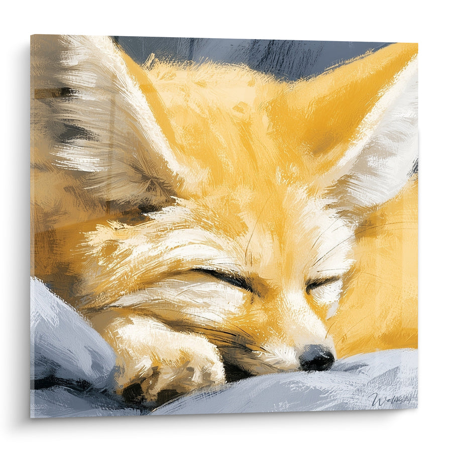 Tableau Fennec doré et gris blotti sur coussin - Sommeil sur l'oreiller - Edition Fennec