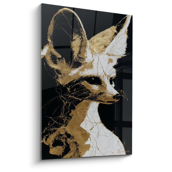 Tableau Fennec blanc et doré aux fissures craquelées - Craquelures métallisées - Edition Fennec