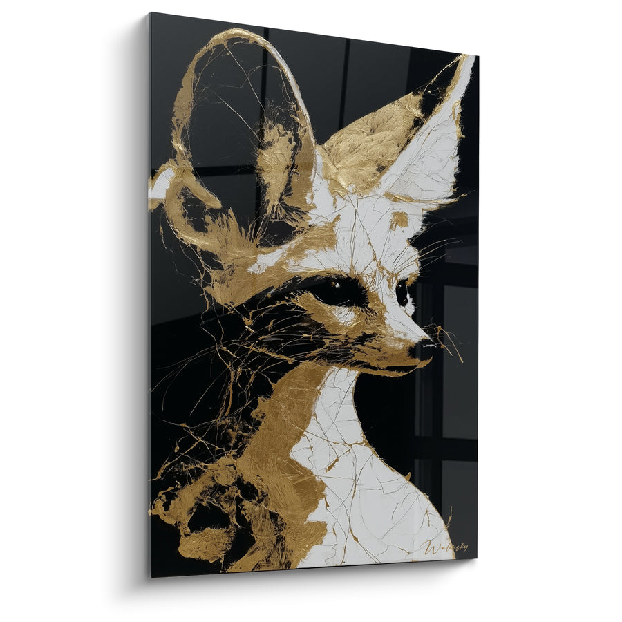 Tableau Fennec blanc et doré aux fissures craquelées - Craquelures métallisées - Edition Fennec
