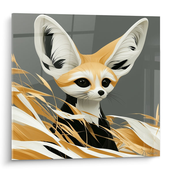 Tableau Fennec doré parmi les hautes herbes - Regard tapi dans les herbes - Edition Fennec