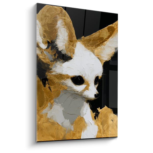 Tableau Fennec doré et blanc aux yeux noirs profonds - Touche empâtée au couteau - Edition Fennec