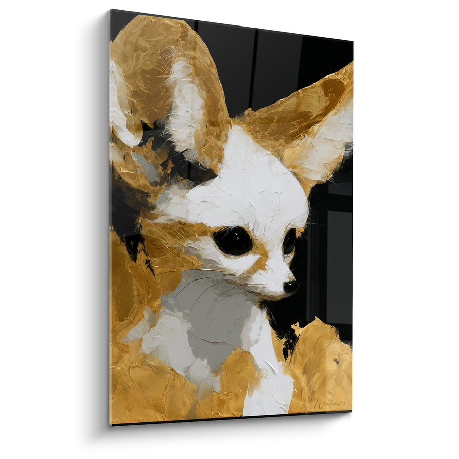 Tableau Fennec doré et blanc aux yeux noirs profonds - Touche empâtée au couteau - Edition Fennec