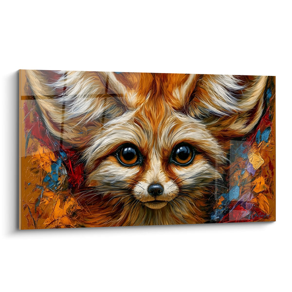 Tableau Fennec roux et blanc aux touches d'empâtement colorées - Regard frontal symétrique - Edition Fennec
