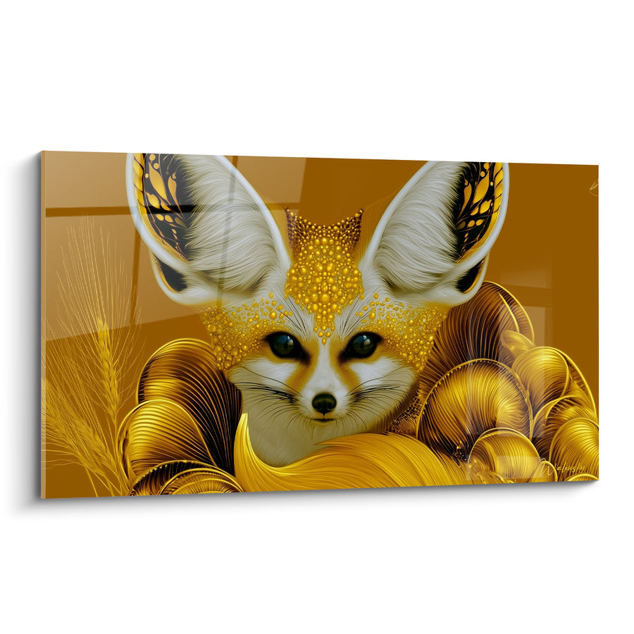 Tableau Fennec doré aux perles miel - Parure du désert - Edition Fennec