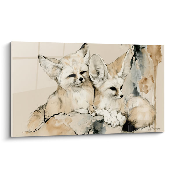 Tableau Fennecs blottis aux teintes beige et anthracite - Tendresse partagée - Edition Fennec