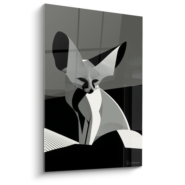 Tableau Fennec graphique noir et blanc aux dunes striées - Motif géométrique épuré - Edition Fennec