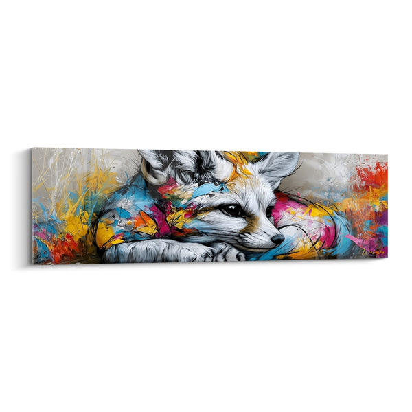 Tableau Fennec lové aux touches jaune et fuchsia - Sommeil bariolé - Edition Fennec