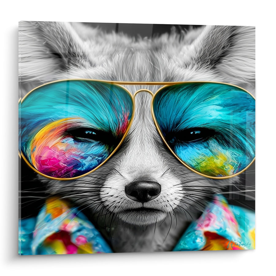 Tableau Fennec à lunettes turquoise et dorées - Allure décontractée - Edition Fennec
