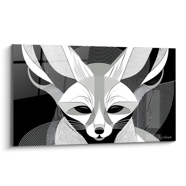 Tableau Fennec noir et blanc aux oreilles concentriques - Motif linéaire graphique - Edition Fennec