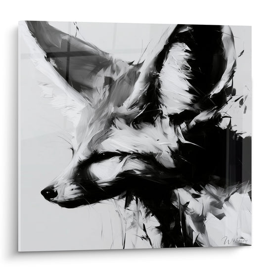 Fennec de profil aux oreilles noires et blanches, peinture expressive à touches griffées