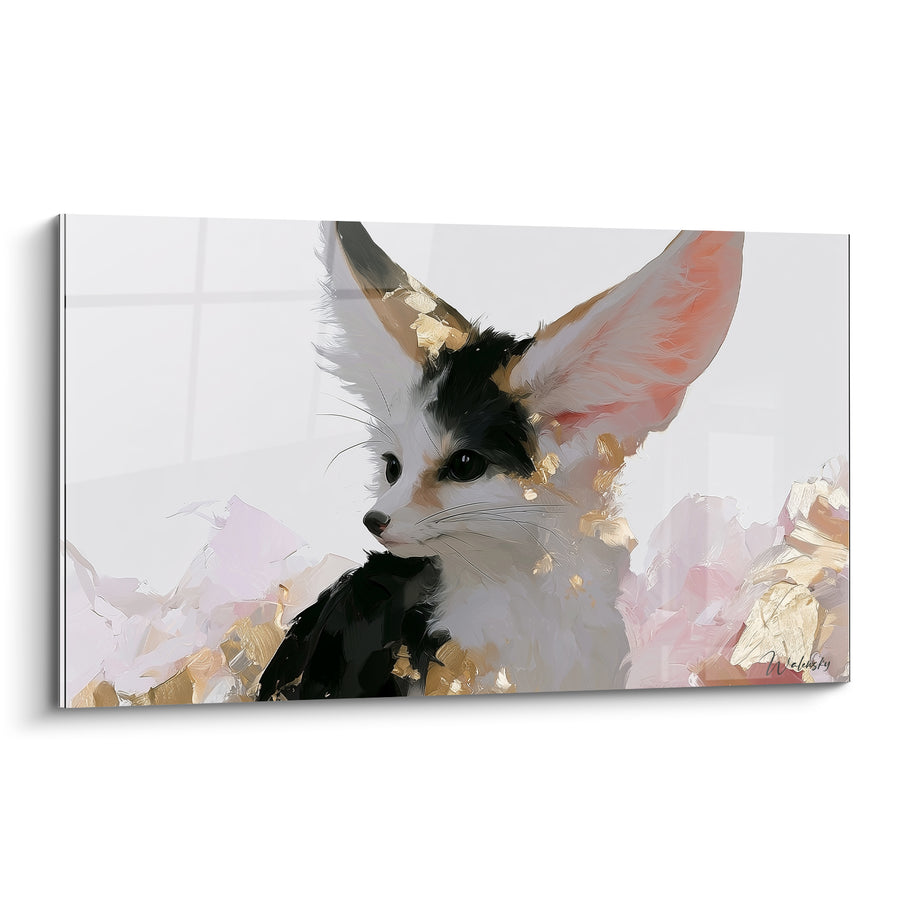 Tableau Fennec noir et blanc aux éclats dorés - Empâtements à la spatule - Edition Fennec