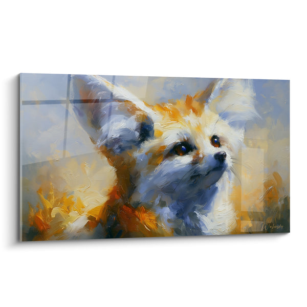 Tableau Fennec blanc et orange aux empâtements visibles - Regard levé vers le ciel - Edition Fennec