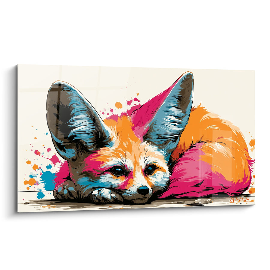Tableau Fennec allongé aux teintes orange et rose - Repos éclatant - Edition Fennec