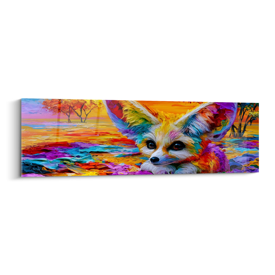 Tableau Fennec violet et orange près d'arbres flamboyants - Touches multicolores éclatantes - Edition Fennec