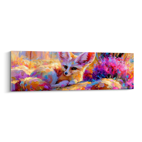 Tableau Fennec allongé aux fleurs pourpres - Repos fleuri - Edition Fennec