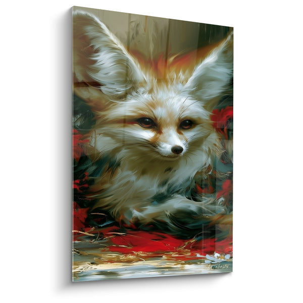 Tableau Fennec crème et rouge grandes oreilles - Vigilance dans les broussailles - Edition Fennec