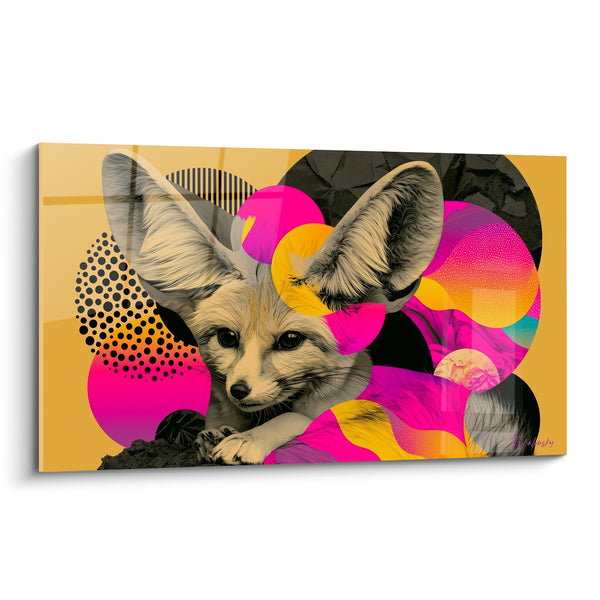 Tableau Fennec beige et magenta parmi cercles pointillés - Motifs à pois noirs - Edition Fennec