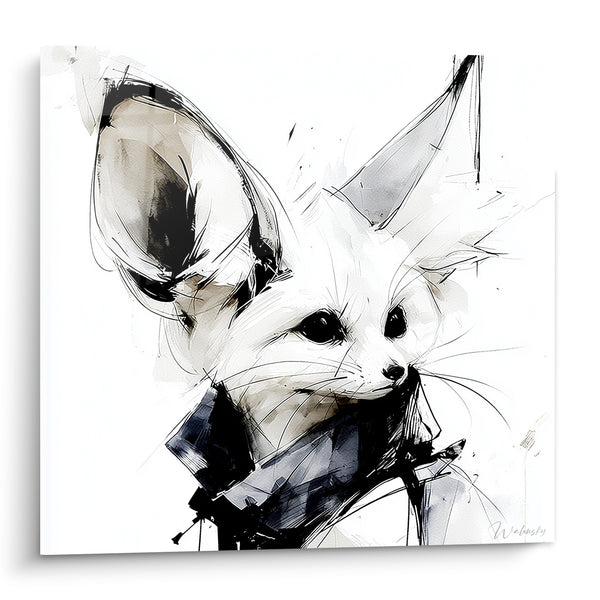 Tableau Fennec aux grandes oreilles noir et blanc - Regard qui surgit - Edition Fennec