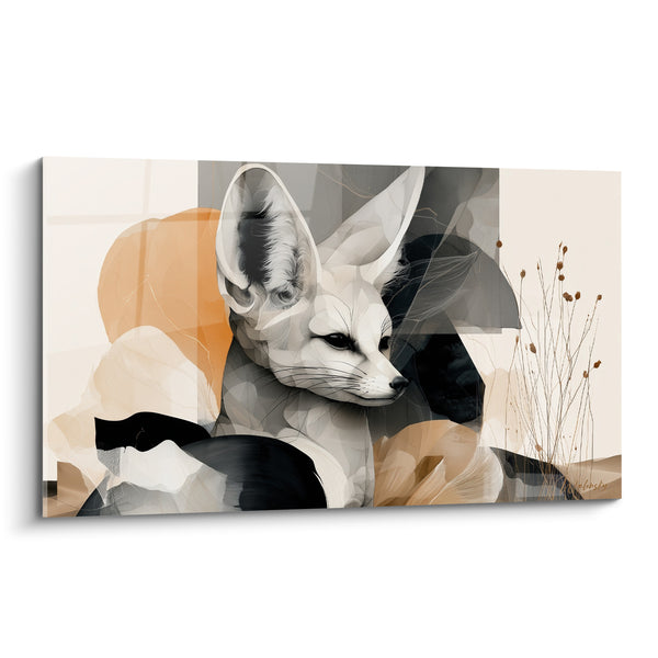 Tableau Fennec noir et orange formes géométriques abstraites - Brins d'herbe sèche - Edition Fennec
